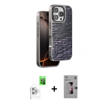 MARSİLYAN™- iPhone 16 Pro Kılıf Atlas Minimal Özel Seri - Siyah Bilvis 3D Mat Cam Ekran Koruyucu + Raze Metal Kamera Lens - BZ