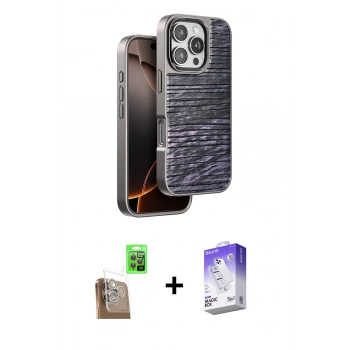 MARSİLYAN™- iPhone 16 Pro Kılıf Atlas Minimal Özel Seri - Siyah Bilvis 5in1 3D Magic Cam Ekran Koruyucu + Raze Metal Kamera Lens - CLTM
