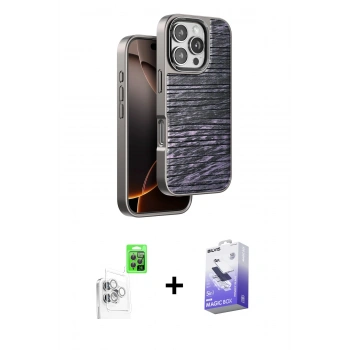 MARSİLYAN™- iPhone 16 Pro Kılıf Atlas Minimal Özel Seri - Siyah Bilvis 5in1 5D Magic Hayalet Cam Ekran Koruyucu + Raze Metal Kamera Lens - BZ
