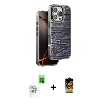 MARSİLYAN™- iPhone 16 Pro Kılıf Atlas Minimal Özel Seri - Siyah Buffer Cam Ekran Koruyucu + Raze Metal Kamera Lens - BZ