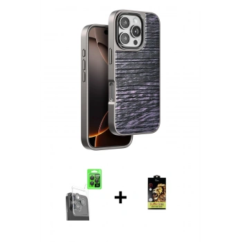 MARSİLYAN™- iPhone 16 Pro Kılıf Atlas Minimal Özel Seri - Siyah Buffer Cam Ekran Koruyucu + Raze Metal Kamera Lens - SH