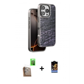 MARSİLYAN™- iPhone 16 Pro Kılıf Atlas Minimal Özel Seri - Siyah Buffer Hayalet Cam Ekran Koruyucu + Raze Metal Kamera Lens - CLTM