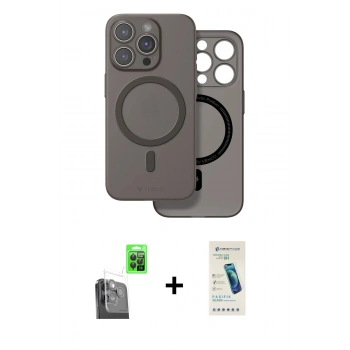 MARSİLYAN™- iPhone 16 Pro Kılıf Çekirdek Klasik - Şeffaf Pasifik Cam Ekran Koruyucu + Raze Metal Kamera Lens - SH