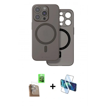 MARSİLYAN™- iPhone 16 Pro Kılıf Çekirdek Klasik - Siyah 3D Antistatik Cam Ekran Koruyucu + Raze Metal Kamera Lens - CLTM