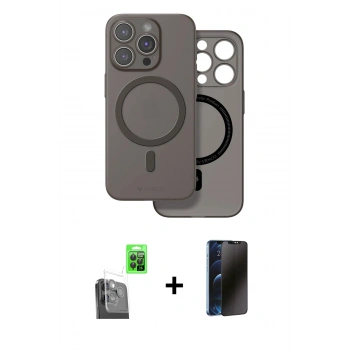 MARSİLYAN™- iPhone 16 Pro Kılıf Çekirdek Klasik - Siyah 3D Antistatik Hayalet Cam Ekran Koruyucu + Raze Metal Kamera Lens - SH