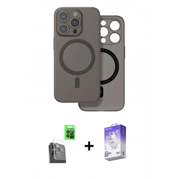 MARSİLYAN™- iPhone 16 Pro Kılıf Çekirdek Klasik - Siyah Bilvis 5in1 3D Magic Cam Ekran Koruyucu + Raze Metal Kamera Lens - SH