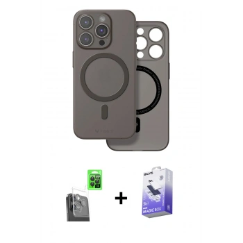 MARSİLYAN™- iPhone 16 Pro Kılıf Çekirdek Klasik - Siyah Bilvis 5in1 5D Magic Hayalet Cam Ekran Koruyucu + Raze Metal Kamera Lens - SH