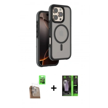 MARSİLYAN™- iPhone 16 Pro Kılıf Çekirdek Minimal Prime - Şeffaf 360 Full Body Arka Koruyucu + Raze Metal Kamera Lens - CLTM
