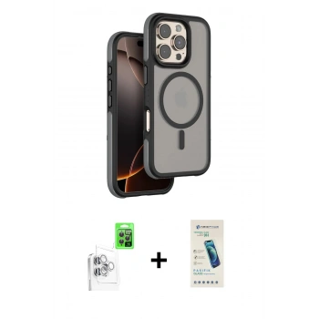 MARSİLYAN™- iPhone 16 Pro Kılıf Çekirdek Minimal Prime - Şeffaf Pasifik Cam Ekran Koruyucu + Raze Metal Kamera Lens - BZ