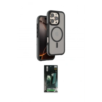 MARSİLYAN™- iPhone 16 Pro Kılıf Çekirdek Minimal Prime - Siyah 360 Mat Full Body Arka Koruyucu