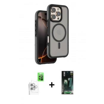 MARSİLYAN™- iPhone 16 Pro Kılıf Çekirdek Minimal Prime - Siyah 360 Mat Full Body Arka Koruyucu + Raze Metal Kamera Lens - BZ