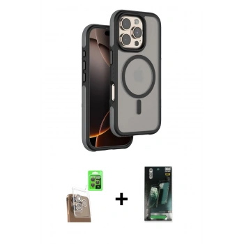MARSİLYAN™- iPhone 16 Pro Kılıf Çekirdek Minimal Prime - Siyah 360 Mat Full Body Arka Koruyucu + Raze Metal Kamera Lens - CLTM