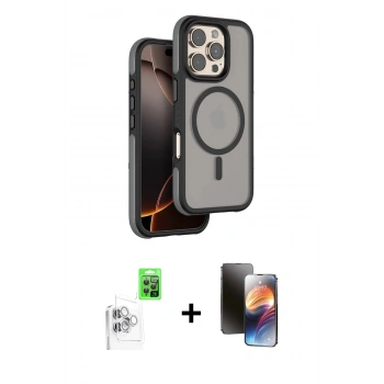MARSİLYAN™- iPhone 16 Pro Kılıf Çekirdek Minimal Prime - Siyah 3D Antistatik Mat Seramik Nano Ekran Koruyucu + Raze Metal Kamera Lens - BZ