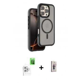 MARSİLYAN™- iPhone 16 Pro Kılıf Çekirdek Minimal Prime - Siyah Bilvis 3D Cam Ekran Koruyucu + Raze Metal Kamera Lens - BZ