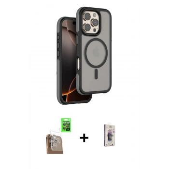 MARSİLYAN™- iPhone 16 Pro Kılıf Çekirdek Minimal Prime - Siyah Bilvis 3D Cam Ekran Koruyucu + Raze Metal Kamera Lens - CLTM