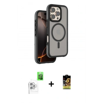 MARSİLYAN™- iPhone 16 Pro Kılıf Çekirdek Minimal Prime - Siyah Buffer Cam Ekran Koruyucu + Raze Metal Kamera Lens - BZ