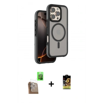 MARSİLYAN™- iPhone 16 Pro Kılıf Çekirdek Minimal Prime - Siyah Buffer Cam Ekran Koruyucu + Raze Metal Kamera Lens - CLTM