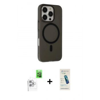 MARSİLYAN™- iPhone 16 Pro Kılıf Çekirdek Modern Prime - Şeffaf Pasifik Cam Ekran Koruyucu + Raze Metal Kamera Lens - BZ