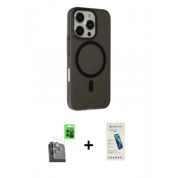 MARSİLYAN™- iPhone 16 Pro Kılıf Çekirdek Modern Prime - Şeffaf Pasifik Cam Ekran Koruyucu + Raze Metal Kamera Lens - SH
