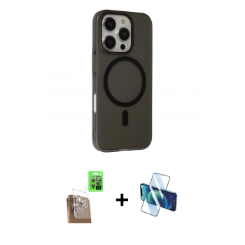 MARSİLYAN™- iPhone 16 Pro Kılıf Çekirdek Modern Prime - Siyah 3D Antistatik Cam Ekran Koruyucu + Raze Metal Kamera Lens - CLTM