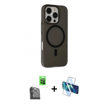 MARSİLYAN™- iPhone 16 Pro Kılıf Çekirdek Modern Prime - Siyah 3D Antistatik Cam Ekran Koruyucu + Raze Metal Kamera Lens - SH