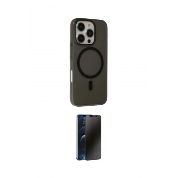 MARSİLYAN™- iPhone 16 Pro Kılıf Çekirdek Modern Prime - Siyah 3D Antistatik Hayalet Cam Ekran Koruyucu