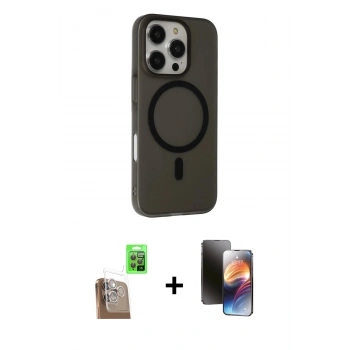 MARSİLYAN™- iPhone 16 Pro Kılıf Çekirdek Modern Prime - Siyah 3D Antistatik Mat Seramik Nano Ekran Koruyucu + Raze Metal Kamera Lens - CLTM