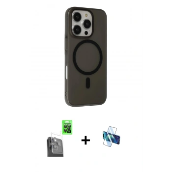 MARSİLYAN™- iPhone 16 Pro Kılıf Çekirdek Modern Prime - Siyah 3D Antistatik Seramik Nano Ekran Koruyucu + Raze Metal Kamera Lens - SH