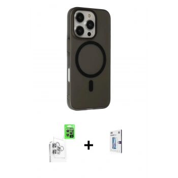 MARSİLYAN™- iPhone 16 Pro Kılıf Çekirdek Modern Prime - Siyah Bilvis 0.18mm Plus Cam Ekran Koruyucu + Raze Metal Kamera Lens - BZ