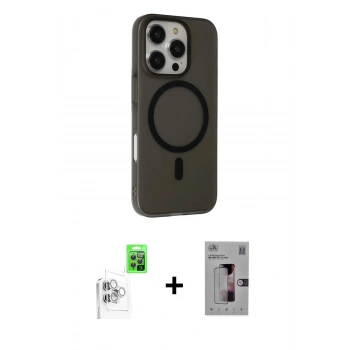 MARSİLYAN™- iPhone 16 Pro Kılıf Çekirdek Modern Prime - Siyah Bilvis 3D Mat Cam Ekran Koruyucu + Raze Metal Kamera Lens - BZ