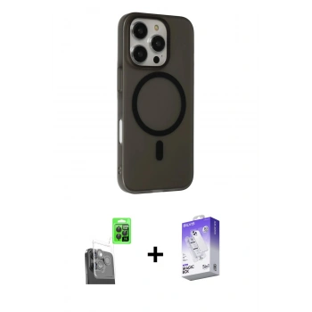 MARSİLYAN™- iPhone 16 Pro Kılıf Çekirdek Modern Prime - Siyah Bilvis 5in1 3D Magic Cam Ekran Koruyucu + Raze Metal Kamera Lens - SH