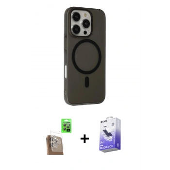 MARSİLYAN™- iPhone 16 Pro Kılıf Çekirdek Modern Prime - Siyah Bilvis 5in1 5D Magic Hayalet Cam Ekran Koruyucu + Raze Metal Kamera Lens - CLTM