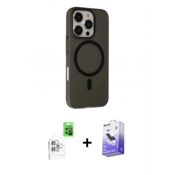 MARSİLYAN™- iPhone 16 Pro Kılıf Çekirdek Modern Prime - Siyah Bilvis 5in1 5D Magic Hayalet Cam Ekran Koruyucu + Raze Metal Kamera Lens - BZ