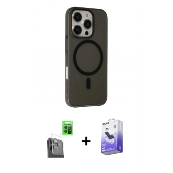 MARSİLYAN™- iPhone 16 Pro Kılıf Çekirdek Modern Prime - Siyah Bilvis 5in1 5D Magic Hayalet Cam Ekran Koruyucu + Raze Metal Kamera Lens - SH