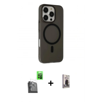 MARSİLYAN™- iPhone 16 Pro Kılıf Çekirdek Modern Prime - Siyah Bilvis Hayalet Cam Ekran Koruyucu + Raze Metal Kamera Lens - SH
