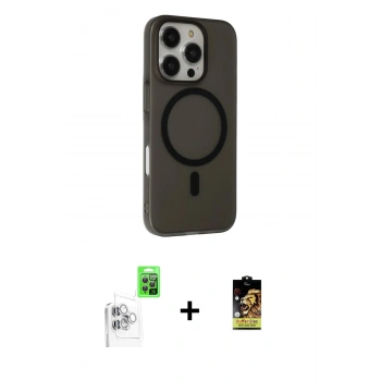 MARSİLYAN™- iPhone 16 Pro Kılıf Çekirdek Modern Prime - Siyah Buffer Cam Ekran Koruyucu + Raze Metal Kamera Lens - BZ