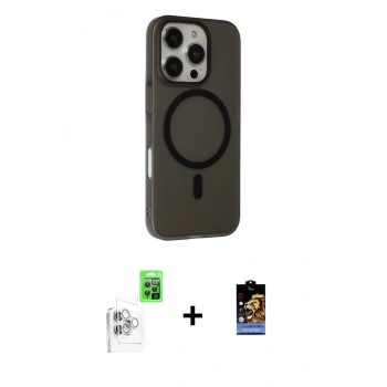 MARSİLYAN™- iPhone 16 Pro Kılıf Çekirdek Modern Prime - Siyah Buffer Hayalet Cam Ekran Koruyucu + Raze Metal Kamera Lens - BZ