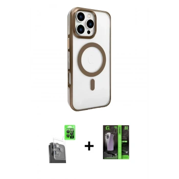 MARSİLYAN™- iPhone 16 Pro Kılıf Doruk Doku Özel Seri - Şeffaf 360 Full Body Arka Koruyucu + Raze Metal Kamera Lens - SH