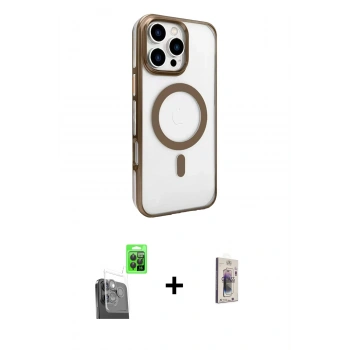 MARSİLYAN™- iPhone 16 Pro Kılıf Doruk Doku Özel Seri - Siyah Bilvis 3D Cam Ekran Koruyucu + Raze Metal Kamera Lens - SH