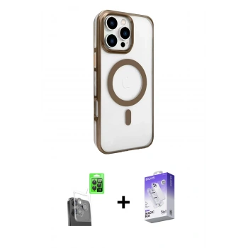 MARSİLYAN™- iPhone 16 Pro Kılıf Doruk Doku Özel Seri - Siyah Bilvis 5in1 3D Magic Cam Ekran Koruyucu + Raze Metal Kamera Lens - SH