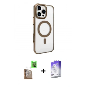 MARSİLYAN™- iPhone 16 Pro Kılıf Doruk Doku Özel Seri - Siyah Bilvis 5in1 3D Magic Cam Ekran Koruyucu + Raze Metal Kamera Lens - CLTM