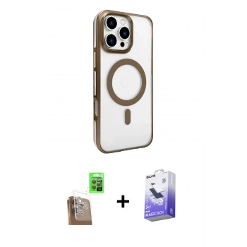 MARSİLYAN™- iPhone 16 Pro Kılıf Doruk Doku Özel Seri - Siyah Bilvis 5in1 5D Magic Hayalet Cam Ekran Koruyucu + Raze Metal Kamera Lens - CLTM