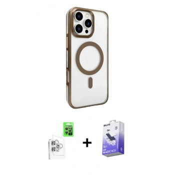 MARSİLYAN™- iPhone 16 Pro Kılıf Doruk Doku Özel Seri - Siyah Bilvis 5in1 5D Magic Hayalet Cam Ekran Koruyucu + Raze Metal Kamera Lens - BZ