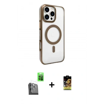 MARSİLYAN™- iPhone 16 Pro Kılıf Doruk Doku Özel Seri - Siyah Buffer Cam Ekran Koruyucu + Raze Metal Kamera Lens - SH