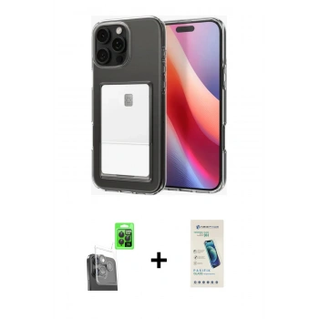 MARSİLYAN™- iPhone 16 Pro Kılıf Doruk Klasik Koleksiyonu - Şeffaf Pasifik Cam Ekran Koruyucu + Raze Metal Kamera Lens - SH