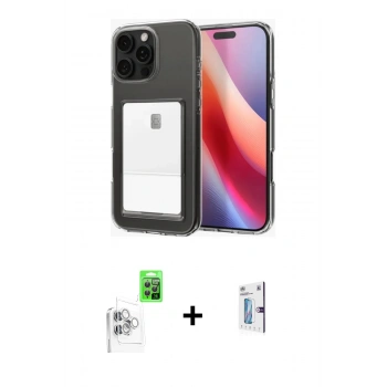 MARSİLYAN™- iPhone 16 Pro Kılıf Doruk Klasik Koleksiyonu - Siyah Bilvis 0.18mm Plus Cam Ekran Koruyucu + Raze Metal Kamera Lens - BZ