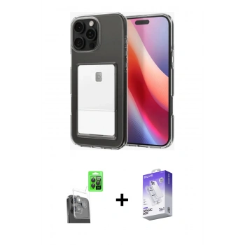 MARSİLYAN™- iPhone 16 Pro Kılıf Doruk Klasik Koleksiyonu - Siyah Bilvis 5in1 3D Magic Cam Ekran Koruyucu + Raze Metal Kamera Lens - SH