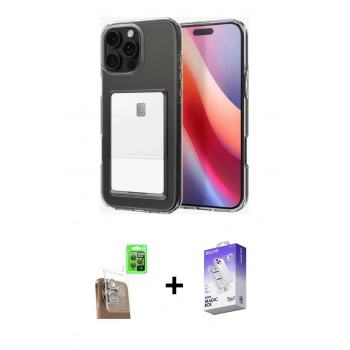 MARSİLYAN™- iPhone 16 Pro Kılıf Doruk Klasik Koleksiyonu - Siyah Bilvis 5in1 3D Magic Cam Ekran Koruyucu + Raze Metal Kamera Lens - CLTM