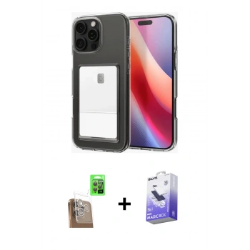 MARSİLYAN™- iPhone 16 Pro Kılıf Doruk Klasik Koleksiyonu - Siyah Bilvis 5in1 5D Magic Hayalet Cam Ekran Koruyucu + Raze Metal Kamera Lens - CLTM