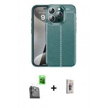 MARSİLYAN™- iPhone 16 Pro Kılıf Doruk Klasik Özel Seri - Siyah Bilvis 3D Cam Ekran Koruyucu + Raze Metal Kamera Lens - SH